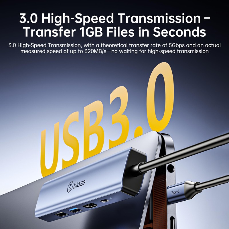 Biaze 4K60Hz USB-C Hub, 5-in-1 USB-C to HDMI Adapter Supports