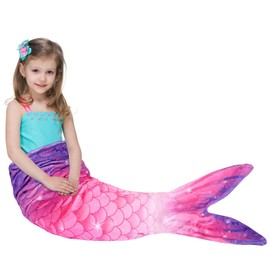 WERNNSAI Mermaid Tail Blanket - Mermaid Wearable Blankets for Kids Girls All Seasons Soft Flannel Mermaid Scale Sleeping Bags Snuggle Blanket for Toddler Teens Birthday (Purple & Pink)