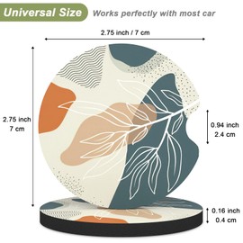 Nipichsha Car Cup Holder Coasters, Car Coasters for Cup Holders, 2 Pack Anti Slip Insert Coasters, Rubber Car Cup Mat with A Finger Notch, Cute Car Interior Accessories for Women, Abstract Boho Leaf