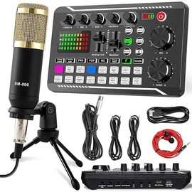 Streaming Audio Mixer,RGB audio Interface with Pro-preamp, 48V Phantom Power for Live Streaming, Individual Control, Voice Changer, 4 Customize sound pads for Podcast/Recording/Vocal/Game - Model: Livestream Microphone Set