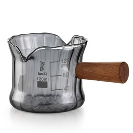 Espresso Shot Glass 120ML, Espresso Cups with Wood Handle and Double Spout, Glass Espresso Measuring Cup for Barista Home Cafe Use