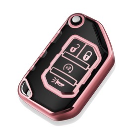 Tukellen for Jeep Key Fob Cover Soft TPU Full Protection Key Shell Key Case Compatible with 2018-2022 Jeep Wrangler JL JLU Gladiator Flip 4 Button (Pink)
