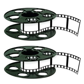 Beistle Movie Reel with Filmstrip Centerpieces, 2-Count Thin Plastic 3D Cinema Reels with 15-Foot Filmstrips, Customizable Hollywood Party Decorations for Red Carpet Events & Theater Themes, 9"
