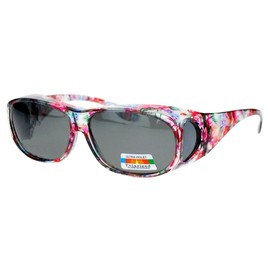 Fit Over Wrap Sunglasses Polarized Lens Wear Over Eyeglasses 100% UV Protection with Hard Case (Flower)