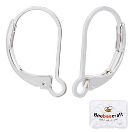 Beebeecraft 1 Box 50Pcs Leverback Earring Findings 925 Sterling Silver Plated Brass French Earring Hooks 15.5x10mm Ear Wire Clip Earring Connector for Jewellery Making