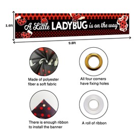 WPCTYQ Red Ladybug Baby Shower Large Banner for Girls A Sweet Little Ladybug is On The Way Banner,Ladybug Baby Show Decor,Red Black Wave Point Ladybug Theme Party Decorations. 9.8 x 1.6 Feet