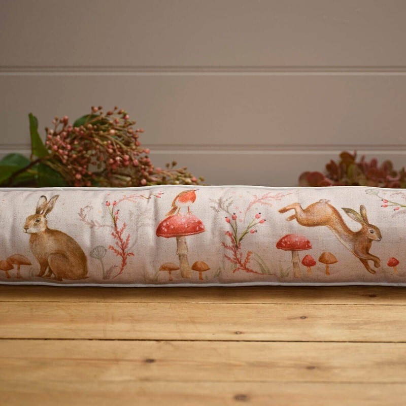 Woodland Animal Fabric Draught Excluder | Countryside Rabbit & Mushroom