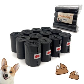12 SET Large Dog Poop Leak Proof Bags With Dispenser and Leash Clip, Unscented, TOTAL 120 Count Piece, Suitbale for【AMBAYLOG Medium Portable Pooper Scooper】