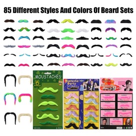85 Pcs Schnurrbart Zum Ankleben Schnauzer Zum Ankleben BäRte Zum-Ankleben Klebe Schnurrbart Kleben Falscher Bart Klebebart Fake Beard Fake Schnurrbart FüR Fasching Und Mottopartys Mehrfarbige Mischung