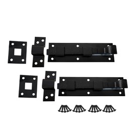QCAA Heavy Duty Square Spring Door Bolt, 6", Black, 2 Pack, Made in Taiwan