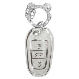 ZVRSUA Car Key Protective Case Fits Peugeot, Key Cover TPU Car Key Case 3 Buttons Compatible with Peugeot 2008 3008 5008 308 508 for Opel Grandland X Mokka Corsa Insignia (Silver)