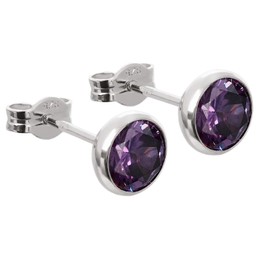 NKlaus Silver Pair of Stud Earrings Zirconia Amethyst 6.7 mm 925 Sterling Silver for Men and Women 7890, Sterling Silver