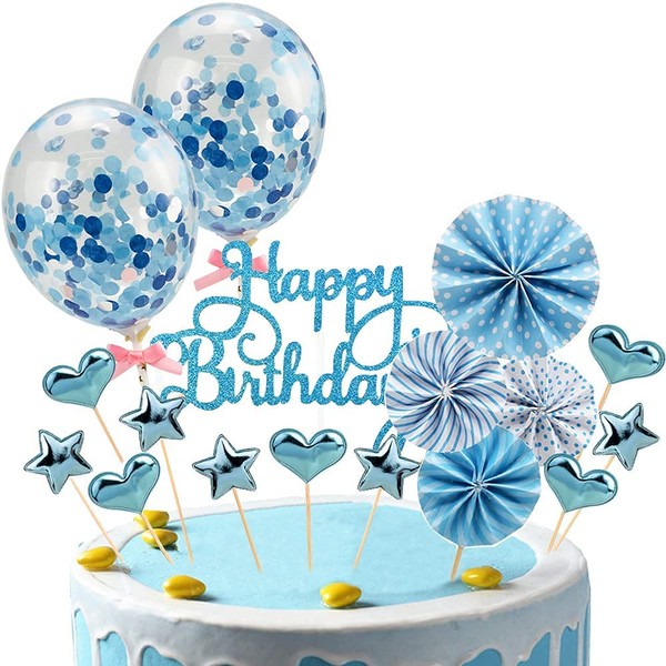 Decoración para tarta de cumpleaños, decoración de papel con diseño de estrellas y corazones, para decoración de fiestas de cumpleaños