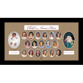 Birth to Graduation 25" x 14" (B-18) Picture Frame, School Years Picture Frame K-12 (Mocha)