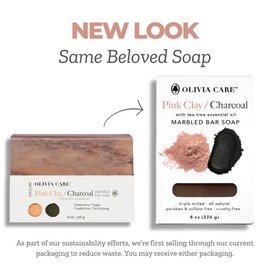 Pink Clay Charcoal Bar Soap By Olivia Care - 100% Natural, Vegan & Organic - For Face & Body - Detoxify, Exfoliate, Hydrate, Glows, Moisturize & Deep Clean - Leave Skin Smooth & Silky - 8 OZ