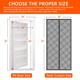 YCXXKJ Magnetic Thermal Insulated Curtain, Temporary Insulation to Keep Warm in Winter and Cool in Summer, Soundproof Windproof Door Blanket, Fits Size 36" x 80" (Grey), MTIDC002