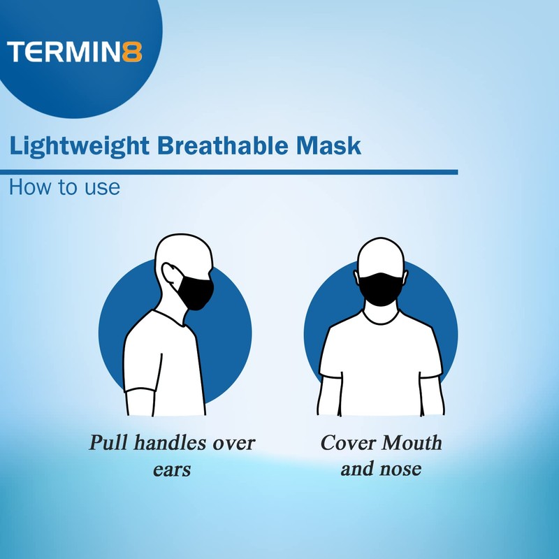 Termin8 Lightweight Breathable Reusable Face Mask for Adults, Machine Washable