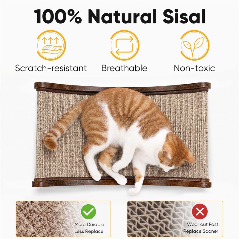 FUKUMARU Extra Large Sisal Cat Scratcher Bed Indoor Sturdy Wood