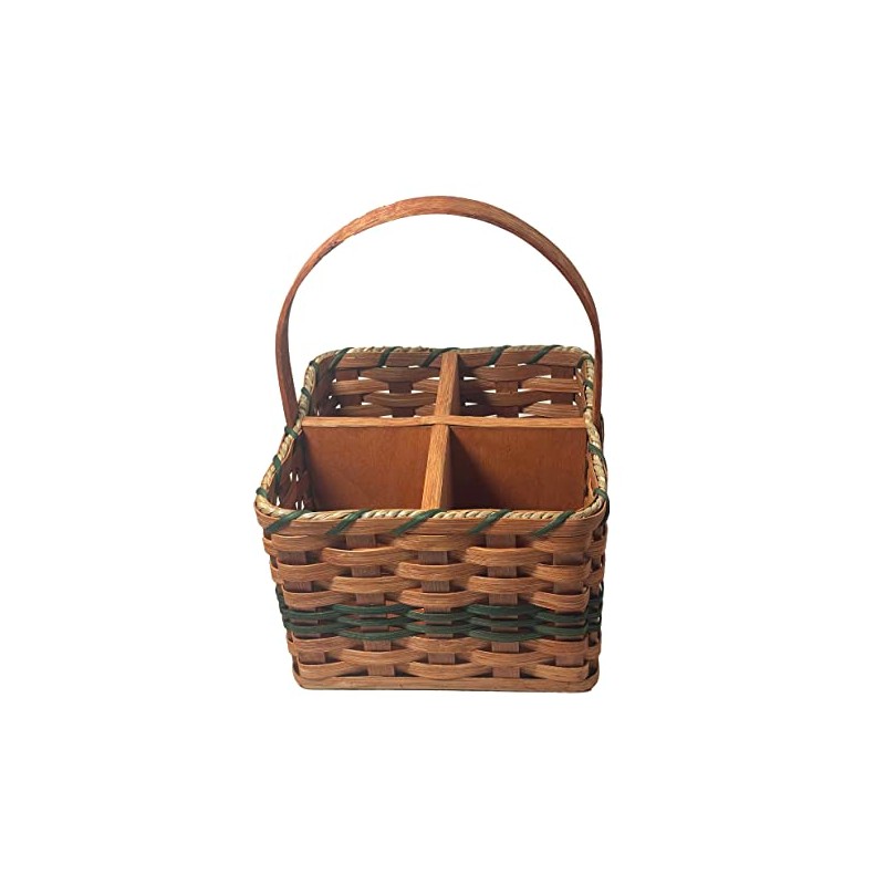 Amish Handmade 4-Bottle Wine Carrier Basket (GREEN)