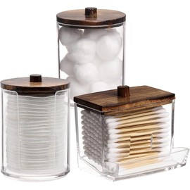 Bracket bathroom container, 10/7-ounce cotton ball/swab dispenser, medication tank storage box for storing brown wooden lid - Color: Group B-brown Wood