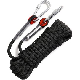 GINEE Outdoor 10mm Static Rock Climbing Rope 200FT Black Safety Ropes Arborist Tree Climbing Rescue Grappling Escape Descender Abseiling Fishing Rope