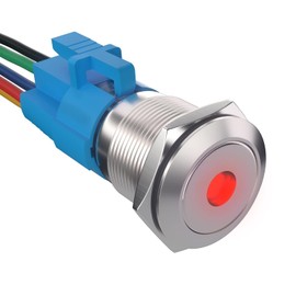 APIELE Push Button Switch 19mm Spot Light Latching Stainless Steel Push Button 12V-24VDC with Wire 1NO1NC(19mm, Red)