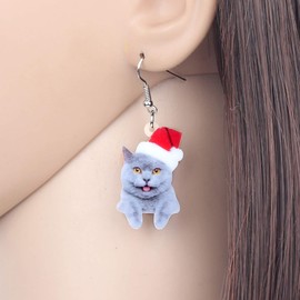 WEVENI Cute Acrylic Christmas Cat Earrings Dangle Drop Charm Pet Jewelry For Women Gift (Cat E)