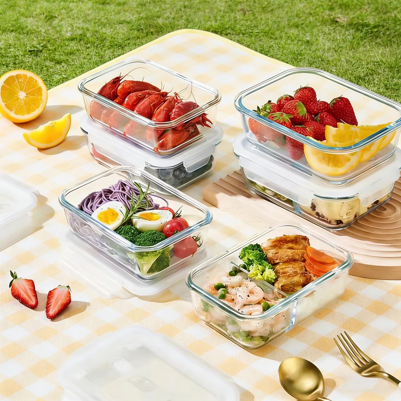 SCWBOEII 4Pack 24oz/0.7L/3cup Glass Food Storage Containers with Lids Leak-proof,