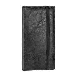 Yarnic Checkbook Cover for Personal Checkbook, Checkbook Holder with Pen Holder & Built-in Clear Plastic Divider for Duplicate Checks (Black)