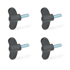 Ganter Normelemente Wing Screw GN 633-55-M8-40-DSG, Pack of 4, Wing Handle, Black Plastic, Screw Steel M8 x 40