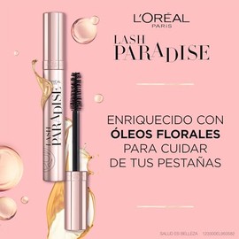 L'Oréal Paris Mascara de Pestañas Lash Paradise Negro, Lavable para volumen y alargamiento, 8.5ml