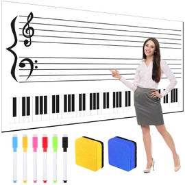 Teling 9 Pcs 45.5" x 24" Dry Erase Music Staff Magnet with Piano Wire for Teacher, Musician, Student Musical Staff Whiteboard 6 Markers 2 Erasers Whiteboard Dry Erase Paddle for School Music Classroom