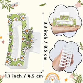 PANTIDE 8Pcs Boho Floral Hair Claw Clip for Women Girls - Retro Vintage Flower Rainbow Rectangle Nonslip Banana Hair Clip, Thin Thick Short Long Curly Accessories, Birthday Party School Classroom Gift