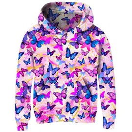 Little Girl Pink Butterflies Sweatshirt for Size 6-8 Years Old Kids Fun Gold Lines Pullover Hoodies Animal Graphics Jacket Boys Loose Spring Comfy Hooded Clothes With Big Pocket Outfits