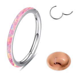 ESHIONER G23 Titanium Septum Piercing Helix Ring Nose Piercing Ring Nose Ring Piercing Ear Nostril Tragus Conch Daith Clicker Lip Piercing Nose Rings Opal Hypoallergenic Gold Silver 18G 16G 6 mm / 8