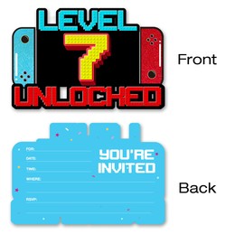 pertnate Video Game 7th Birthday Invitations Boy Glitter Video Game 7 Year Old Boys Birthday Party Shaped Invitations Invites with Envelopes, 20 Pack