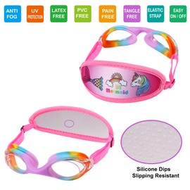 RUIGAO Toddler Swim Goggles Age 2-5, Toddler Goggles No Hair Pull Strap, Kids swimming goggles with Case (JR Goggles - Rainbow)