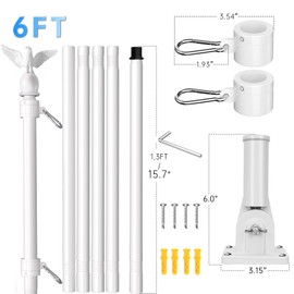 LETSTRY 6FT Flag Pole for Outside House with Adjustable Bracket, Upgrade Stainless Steel Tangle Free Flagpole, Heavy Duty House Flag Pole Kit for 3x5 Flags for Residential, Outdoor or Porch, White