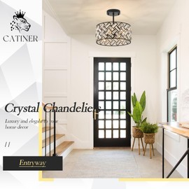 Black Crystal Pendant Light 4-Light Modern Chandelier Round 12'' Semi Flush Mount Ceiling Light Fixture for Kitchen Island Dining Room Bedroom Foyer Entryway Hallway
