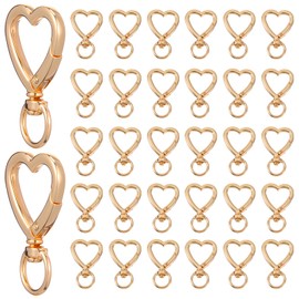 30Pcs Heart Shape Keychains Gold Metal Spring Key Chain Sturdy Heart Keychain Clip Hardware Accessories for Handbag DIY Bags Keys Rings and Card Holders Craft Making Hanging Buckle Key Ring