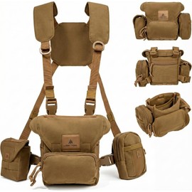 Paquete de arnés binocular impermeable, diseño de tela silenciosa con almacenamiento adicional, arnés bino con bolsa de telémetro y bolsa de accesorios, funda binocular con cierre magnético y sistema