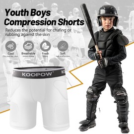 KOOPOW Youth Boys Padded Sliding Shorts Slider Pads with Soft Protective Athletic Cup for Baseball, Football, Lacrosse (Small, White)