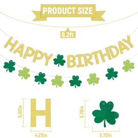 St. Patrick's Day Happy Birthday Banner - Lucky One Birthday Banner, Shamrock Birthday Decor, St.Patricks Day Happy Birthday Party Decorations Gold Glitter