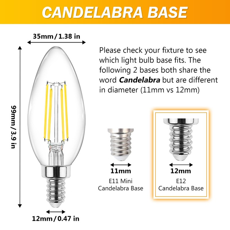 Ascher E12 Candelabra LED Light Bulbs 60 Watt Equivalent, Daylight