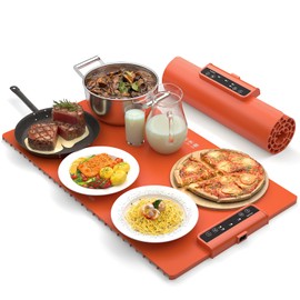 Electric Food Warming Mat: Innowarmer Silicone Food Warmer for Parties Buffet, Portable Fast Heating Pads for Food, Pizza Coffee Tea Heater Meat Defrosting Tray Adjustable Temperature (Orange)