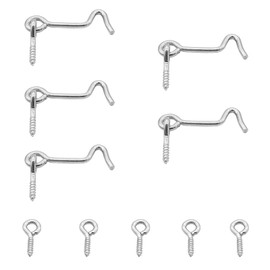 Waziaqoc 1.5 Inch Hook and Eye Latch (5PCS), Heavy Duty Iron Barn Door Lock Privacy Lock Screw Fixing Type Latch for Sliding Door Barn Door Gate Window Cabin - Silver