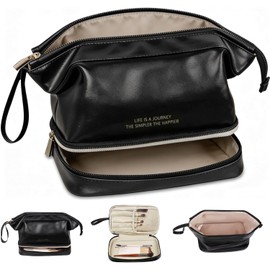 KIROGILY Cosmetiquera para Maquillaje Pequeña Impermeable, Neceser Mujer Portátil, Cosmetiqueras de Viaje para Mujer, Bolsa de Maquillaje con Compartimento, Organizador de Brochas de Maquillaje,Negro