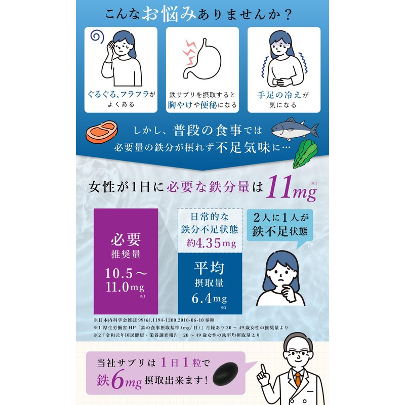 鉄分 サプリ 葉酸サプリ フェリチン鉄 【医学博士監修 国内製造】 葉酸 亜鉛 ビタミンC ビタミンE