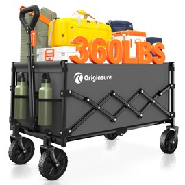 Originsure Collapsible Wagon Cart Foldable - Lightweight Portable Heavy Duty Folding Beach Wagons with Wheels - Outdoor Utility Carts for Grocery, Camping, Shopping, Sports with Large Capacity - Grey
