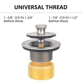 Brushed Nickel Matte Black Bathtub Drain Kit Assembly with Hair Catcher, Tub Drain Kit with 2-Hole Overflow Faceplate Conversion Kit, Premium Brass Lift and Turn Twist Tub Drains Replacement Trim Kit